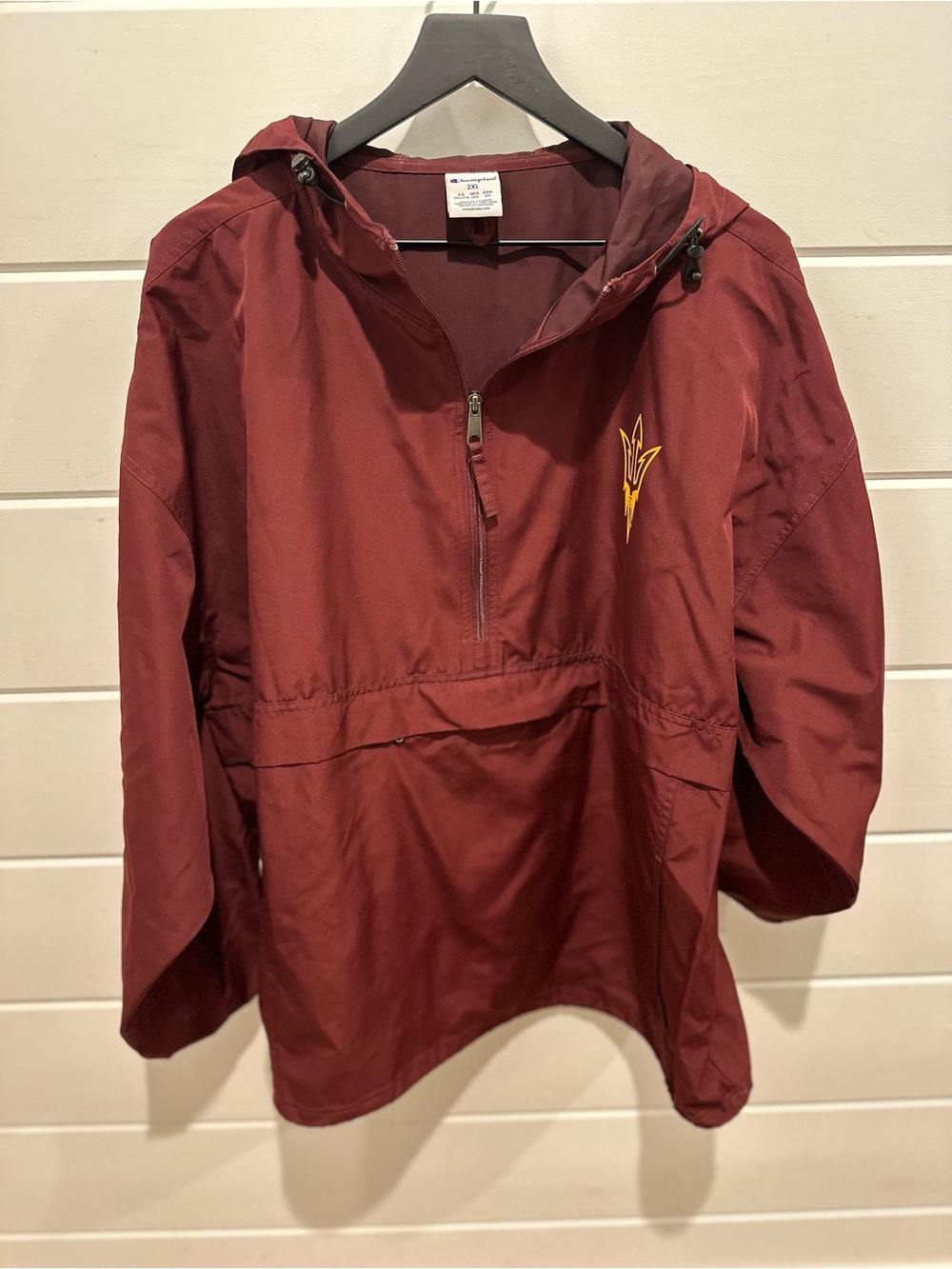 Champion ASU Maroon Hooded Pullover Rain Jacket with Yellow Logo